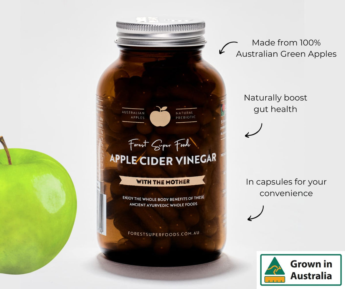 Australian Apple Cider Vinegar Capsules made from Australian green apples to support digestion and gut health by Forest Super Foods