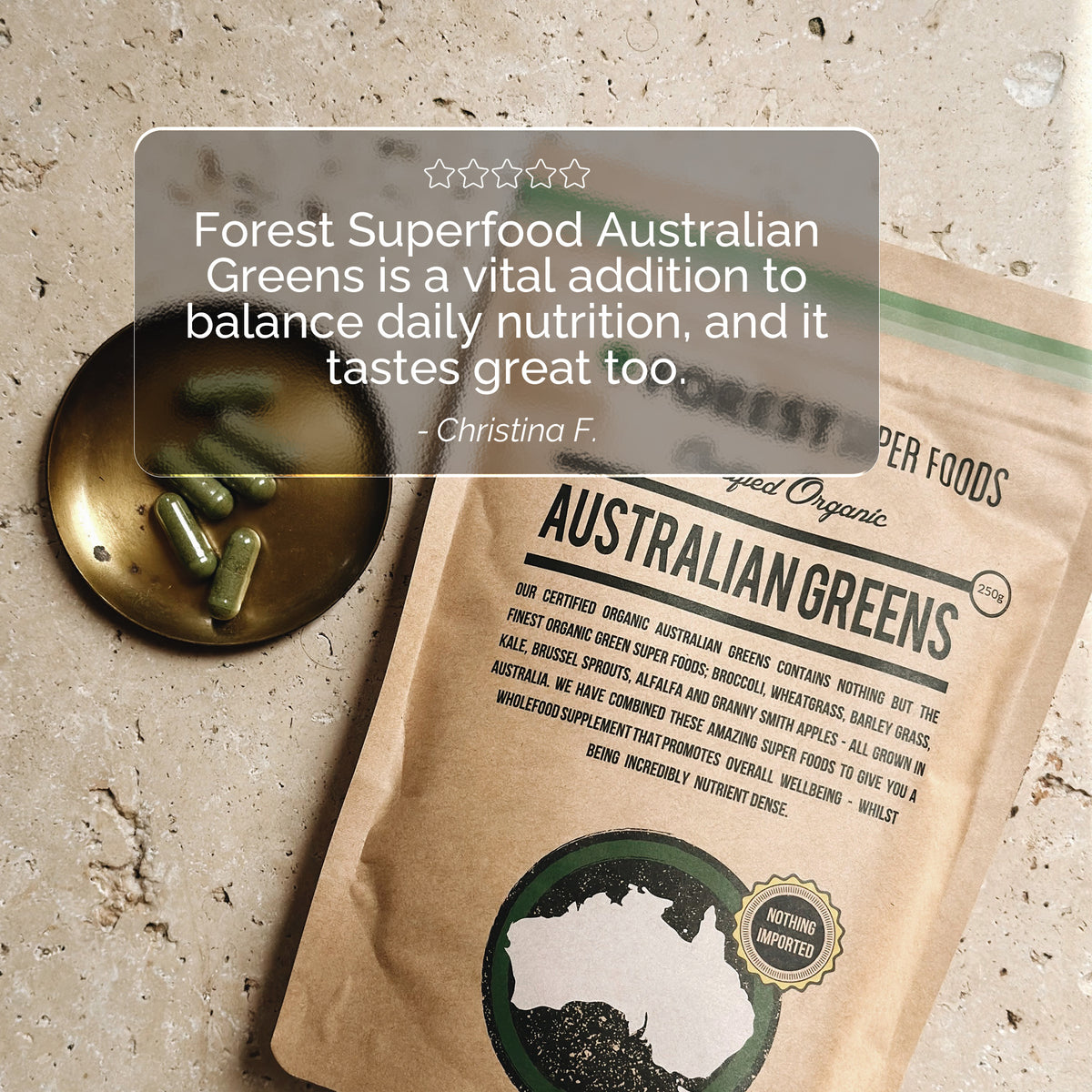 Australian Greens Whole Food Powder pouch with organic Australian-grown superfood blend by Forest Super Foods